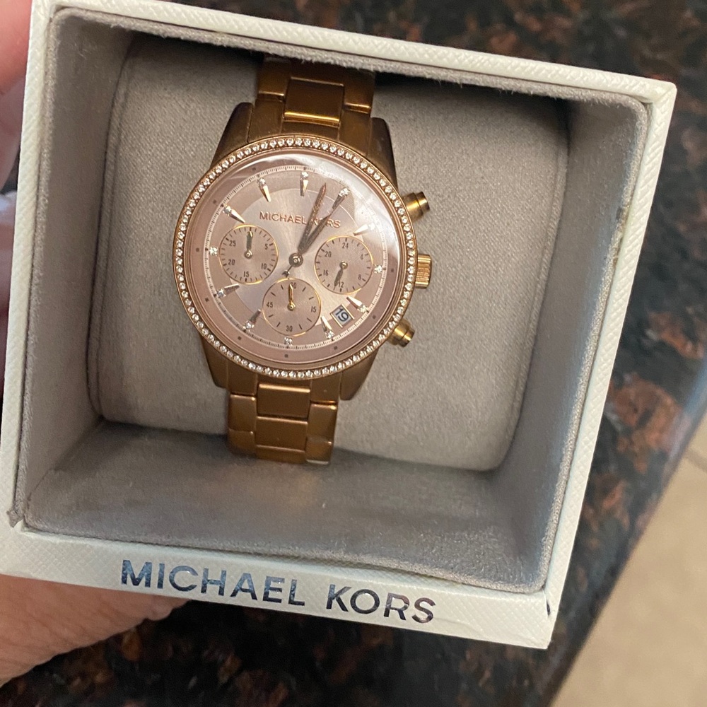 Michael Kors Stainless Steel Quartz Chronograph Watch Women Rose Gold Watches